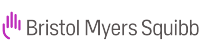 Logo of Bristol Myers Squibb with stylized magenta hand mark and company name in text.