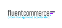 Logo for Fluent Commerce, an order management software company, featuring the company name and tagline 'order management, streamlined.'