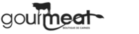 Logo for Gourmeat featuring a stylized cow integrated with the text 'gourmeat' and the phrase 'Boutique de Carnes' underneath.