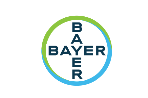 Bayer logo with a blue and green circular design and the word 'BAYER' arranged vertically and horizontally in the center.