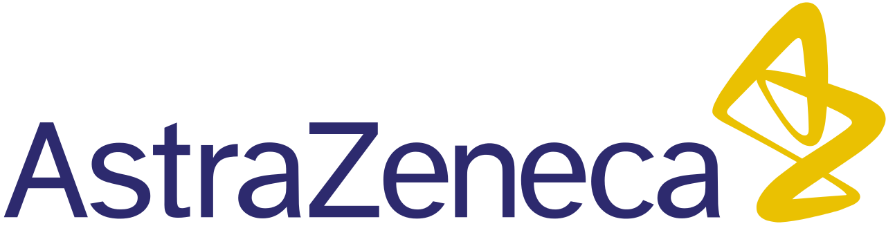 AstraZeneca logo featuring the company name in dark blue text and a stylized yellow symbol on the right.