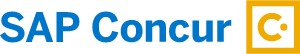 The logo for SAP Concur, featuring the company name in blue text and a stylized yellow 'C' icon.