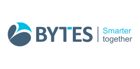 Logo for BYTES with the tagline 'Smarter together', featuring a stylized graphic and text on a white background.