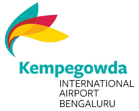 Logo of Kempegowda International Airport Bengaluru with colorful abstract wing design.