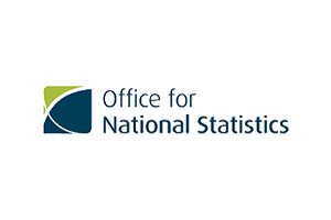 Logo of the Office for National Statistics, featuring the organization's name and abstract graphic design.