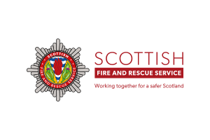 Logo of the Scottish Fire and Rescue Service featuring its emblem and the tagline 'Working together for a safer Scotland'.