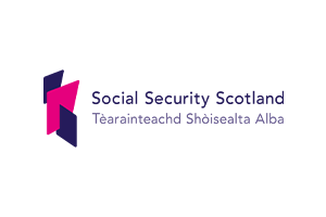 Logo of Social Security Scotland with text in English and Scottish Gaelic on a white background.