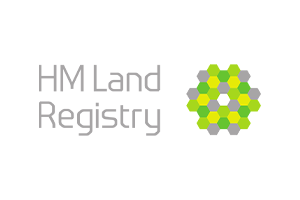 HM Land Registry logo featuring stylized hexagonal shapes in shades of green and grey, with the text 'HM Land Registry' to the left.