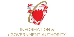 Logo of the Bahrain Information & eGovernment Authority featuring a red and white shield with gold accents and text below.