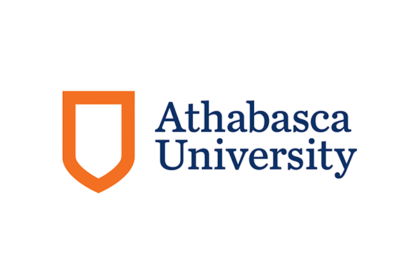 The logo of Athabasca University, featuring an orange shield and the university name in blue text on a white background.