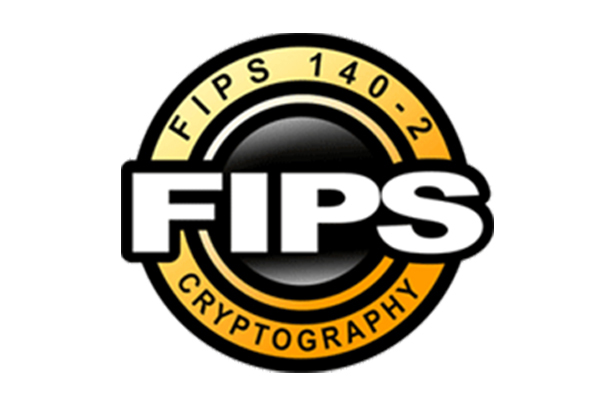 FIPS 140-2 Cryptography logo with bold text and a gold circular design.