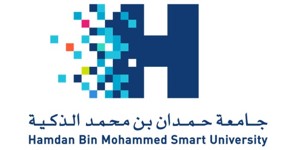 Logo of Hamdan Bin Mohammed Smart University featuring a stylized letter 'H' with pixelated digital elements and the university name in both Arabic and English.