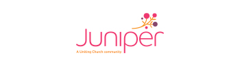"Juniper logo with pink text and a branch design featuring circles, accompanied by the tagline 'A Uniting Church community.'"