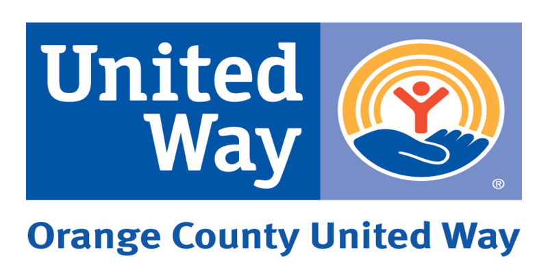 Logo of Orange County United Way, featuring the text 'United Way' with a stylized hand, person, and rainbow icon.