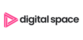 Logo of Digital Space with a pink geometric icon and black text on a white background.