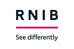 RNIB logo with the tagline 'See differently', featuring bold letters and a pink underline.