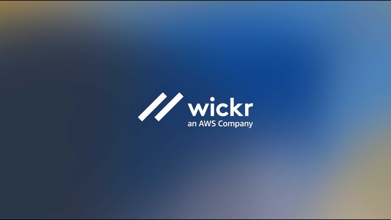 "Wickr logo with text 'an AWS Company' on a blue gradient background."