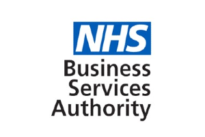 Logo of the NHS Business Services Authority featuring the NHS acronym above the words 'Business Services Authority' in black text.