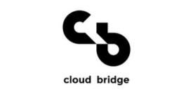 Logo for Cloud Bridge featuring stylized black 'cb' initials connected together above the words 'cloud bridge' in black text on a white background.