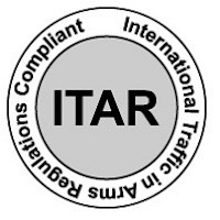 "ITAR Compliant seal with text 'International Traffic in Arms Regulations' in a circular design."