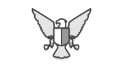 Stylized eagle with outstretched wings holding scales, featuring a shield on its chest.