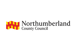 Logo of Northumberland County Council featuring a stylized red and yellow flag and the council's name in black text.