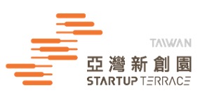 "Logo of Startup Terrace with orange geometric lines and text in Chinese and English, including 'Taiwan'."