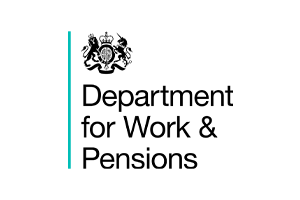 Logo of the Department for Work & Pensions, featuring a crest and the organization's name in black text.