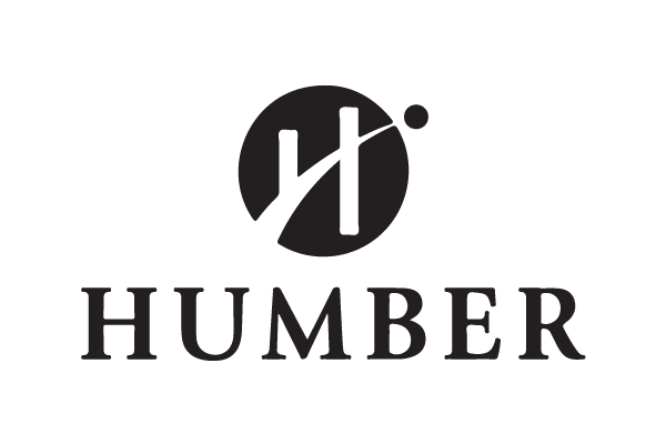 The official Humber College logo in black and white, featuring stylized lettering and the word 'Humber' below a circular graphic element.