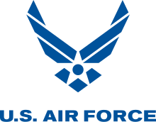 The U.S. Air Force logo in blue featuring stylized wings and a star, with the text 'U.S. AIR FORCE' below.