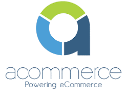 aCommerce company logo with the tagline 'Powering eCommerce' displayed below the logo icon.