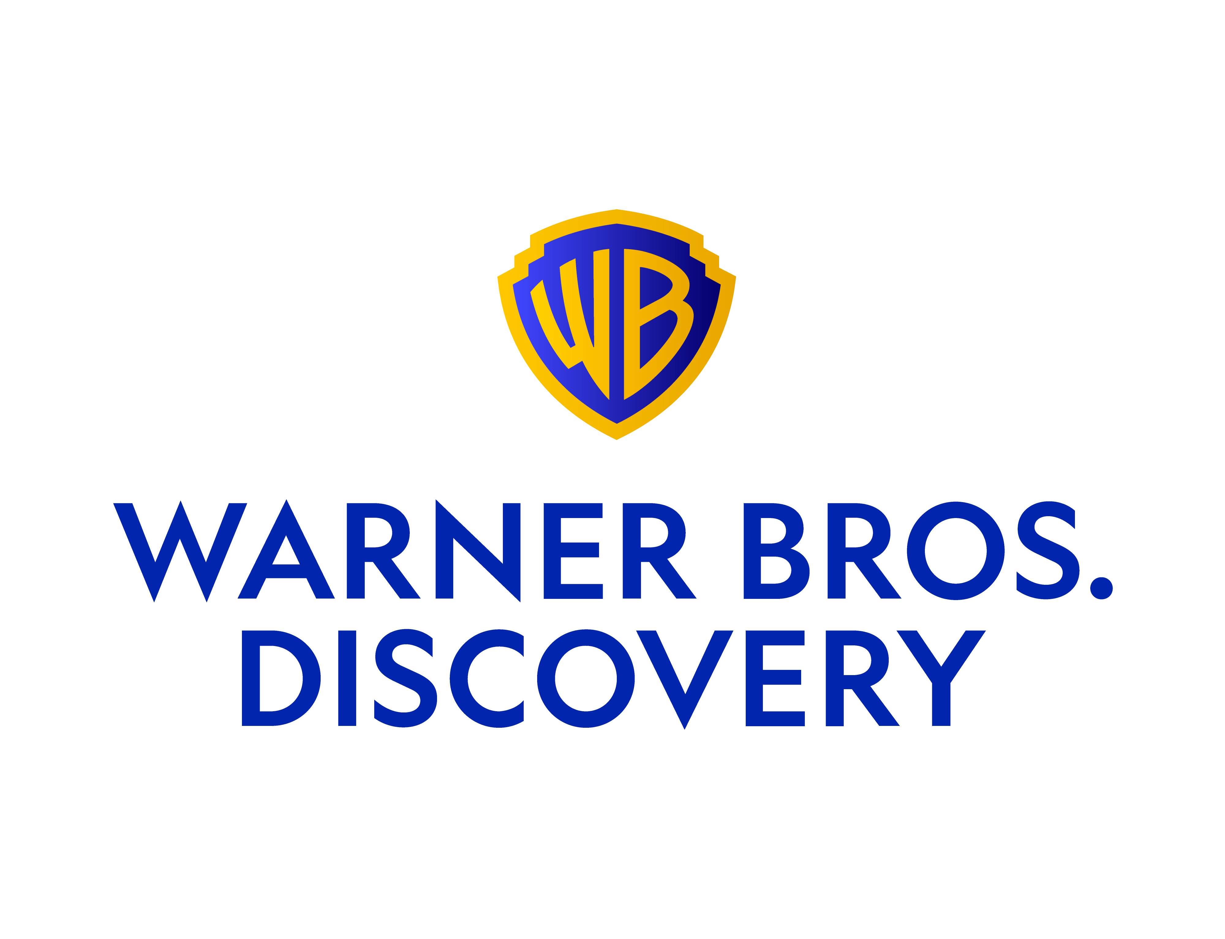 "Warner Bros. Discovery logo with a yellow and blue shield above the company name in bold blue text."