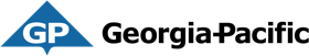 "Georgia-Pacific logo with 'GP' inside a blue triangle."