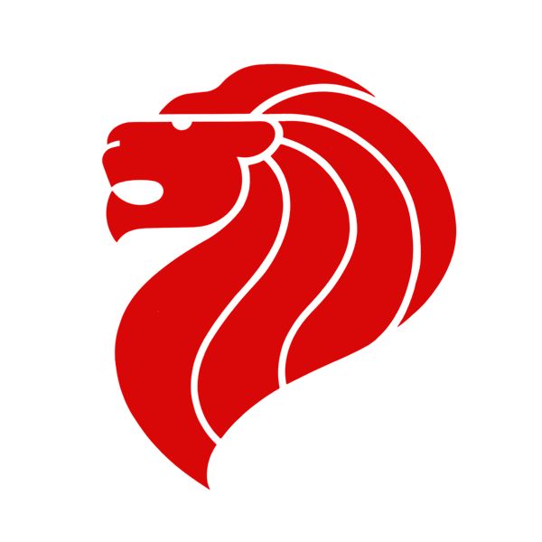 Red lion head logo with flowing mane on a white background.