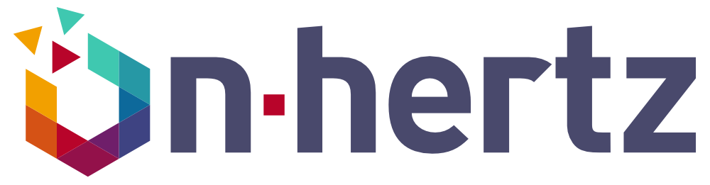 "Logo of n-hertz with colorful geometric shapes forming a hexagon and modern dark purple text."