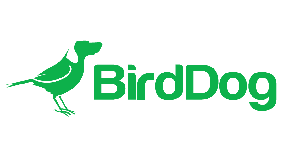 Green logo with the word "BirdDog" and a graphic combining a bird's body with a dog's head.