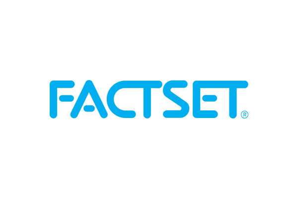 FactSet logo in blue text on a transparent background.