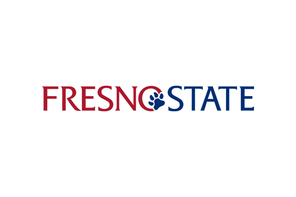 The official Fresno State University logo featuring the text 'Fresno State' in red and blue on a transparent background.