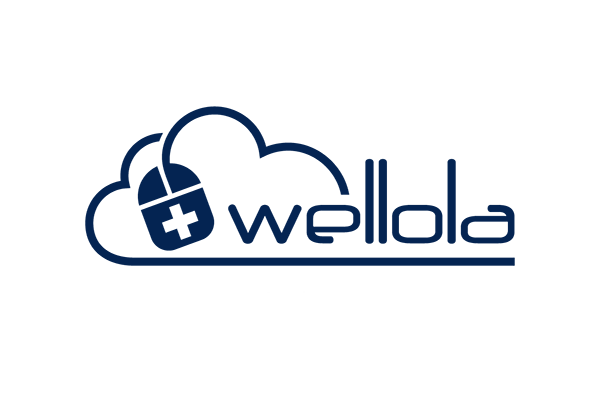 Wellola logo in blue on a white background