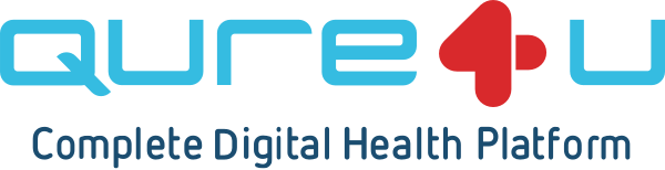 Logo of Qure4u with the tagline 'Complete Digital Health Platform', featuring stylized blue and red text.