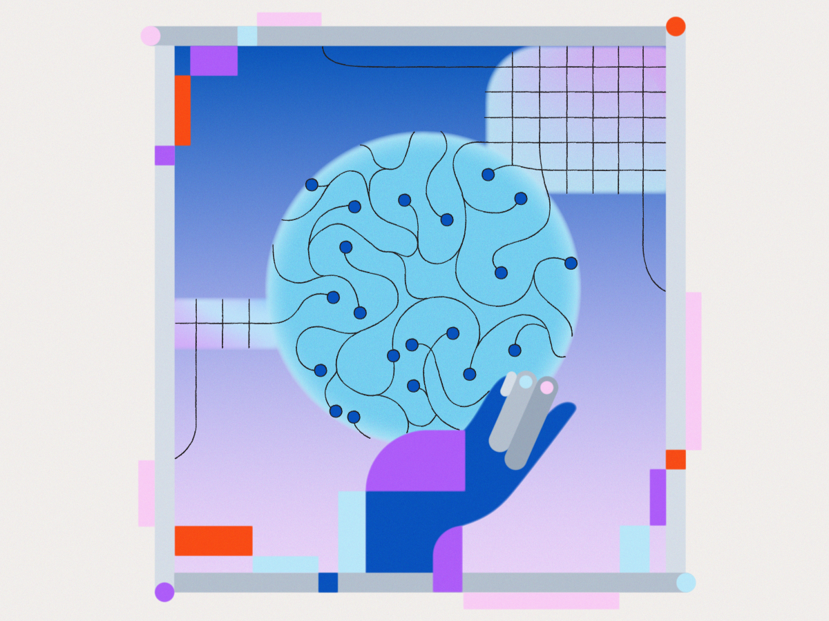 Abstract illustration of blue hand holding a globe