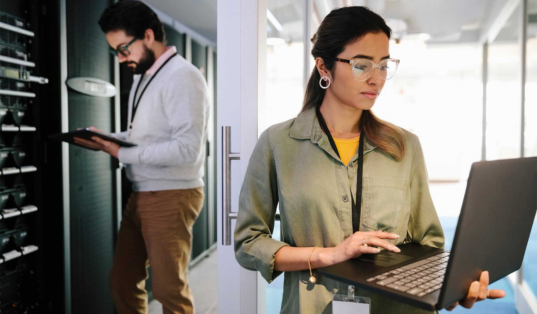 Coworkers working from the servers