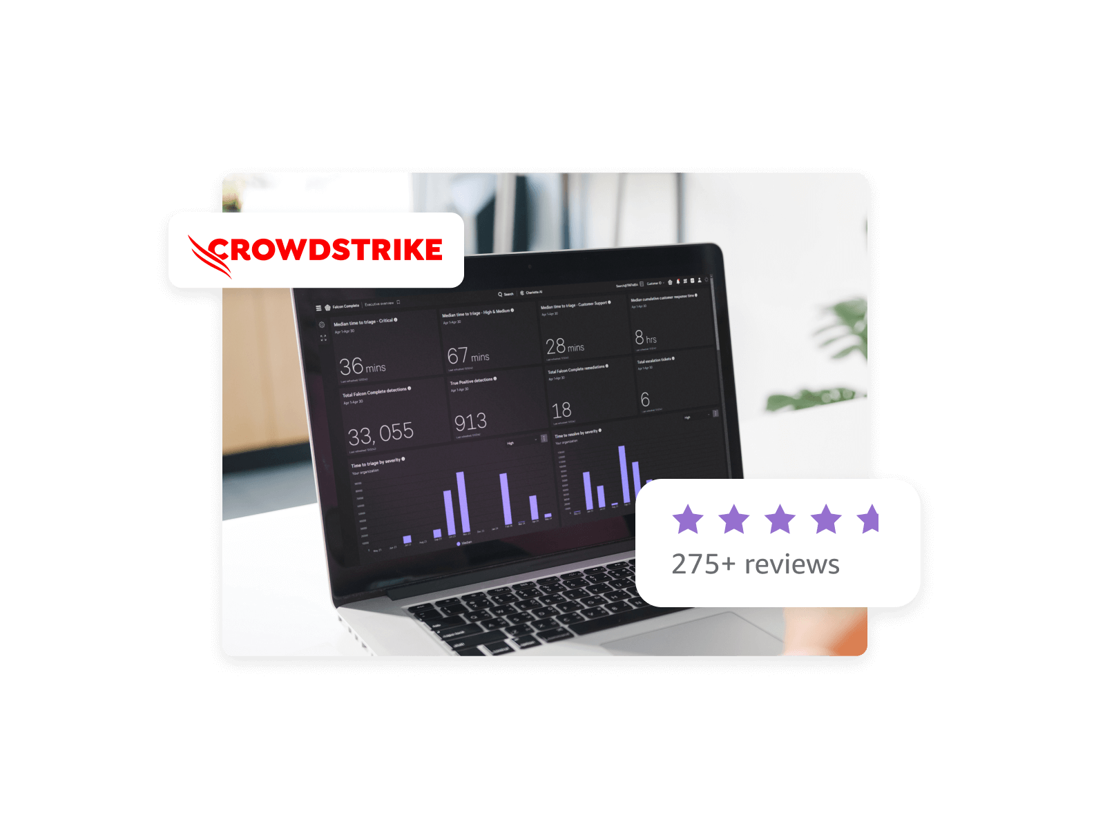 Crowdstrike dashboard UI on laptop screen