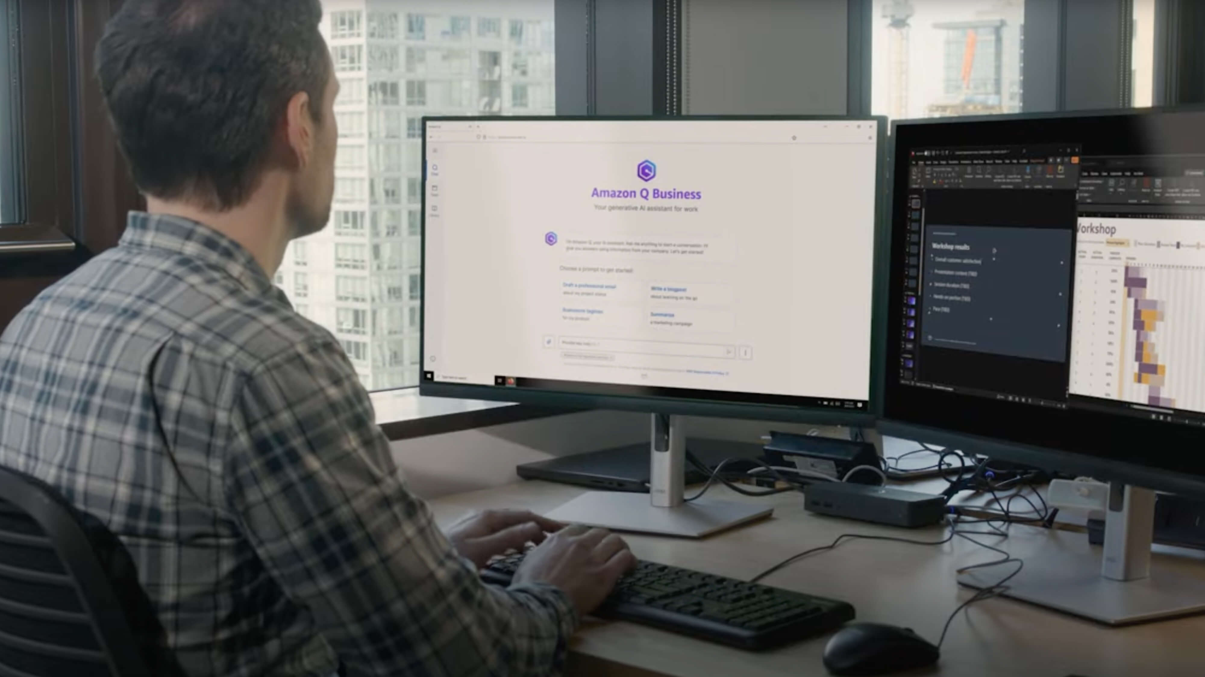 Person working on computer with amazon q for business