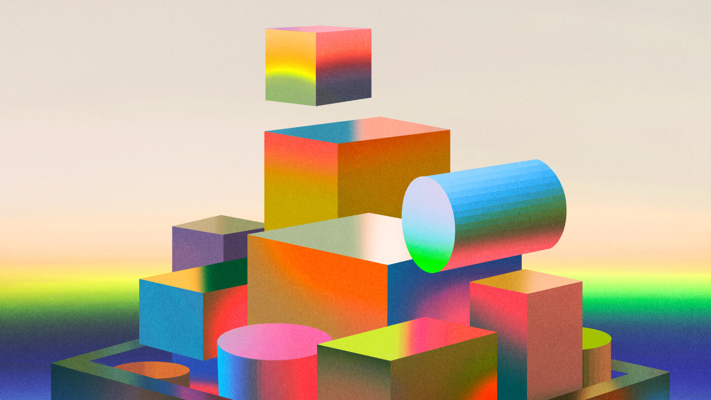 Gradient cubes and cylinders stacked on top of each other
