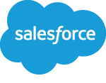 Salesforce logo in white text on a blue cloud shape background.