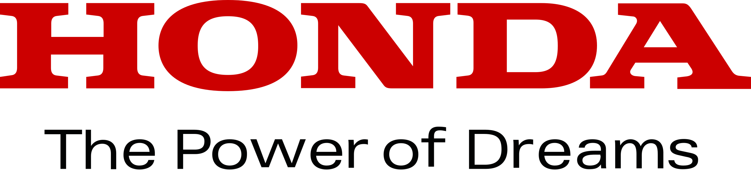 The Honda logo with The Power of Dreams slogan in red and black text on a transparent background.