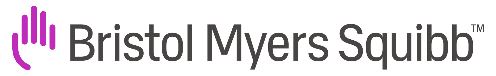 Bristol Myers Squibb logo featuring the company name and a purple hand icon.