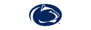 Penn State Nittany Lion logo in blue and white, featuring the stylized head of a mountain lion within an oval shape.