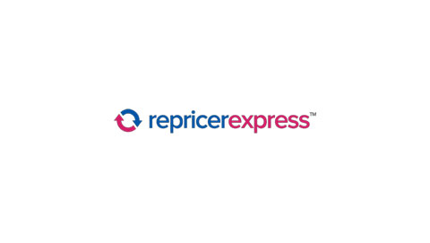 The logo of RepricerExpress featuring the brand's name in blue and pink with a circular arrow icon on a white background.
